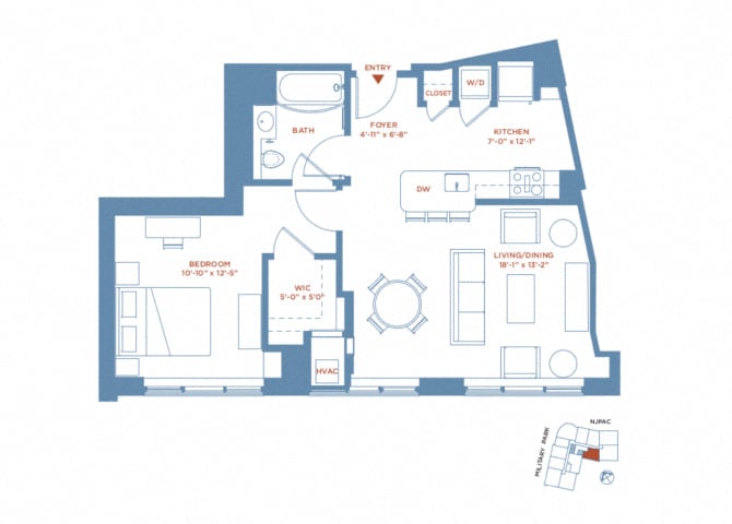 detailed floor plan of Apartment 1610